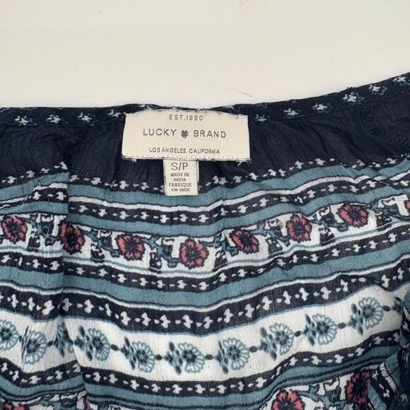 Lucky brand | Navy Blue Patterned Women's Top - Picture 2 of 7